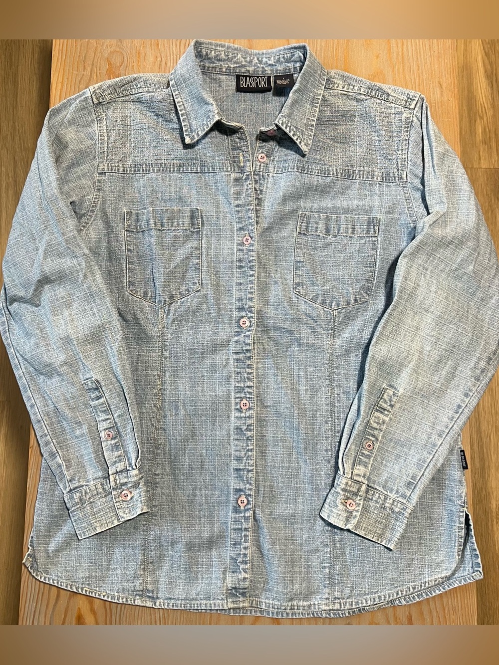 Vintage Blassport button down denim  shirt light wash size large